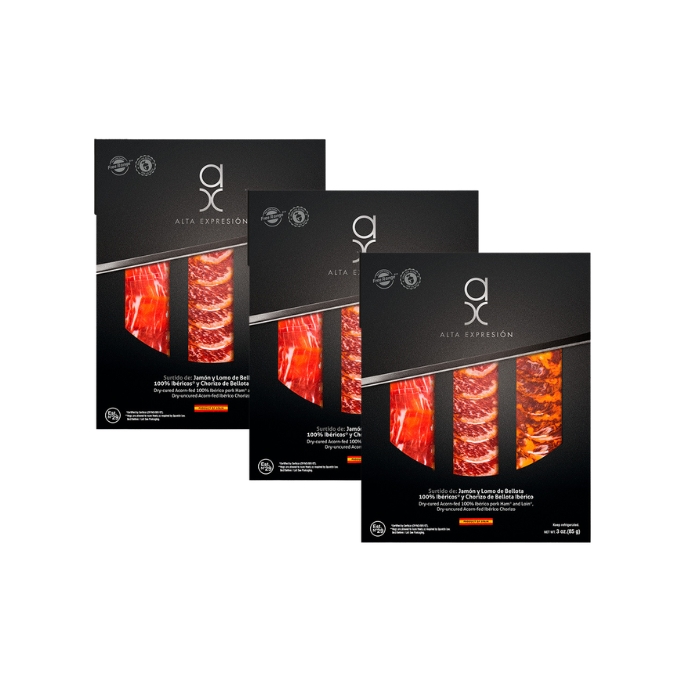 Surtido Ibérico de Bellota Jamón, Lomo y Chorizo (3 oz)_pack 3 uds