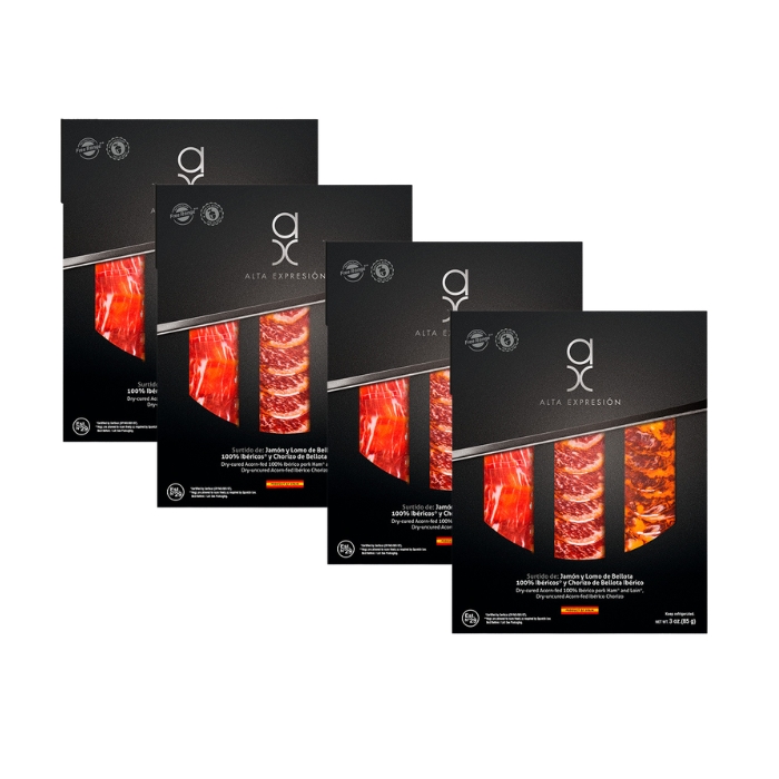 Surtido Ibérico de Bellota Jamón, Lomo y Chorizo (3 oz)_pack 4 uds