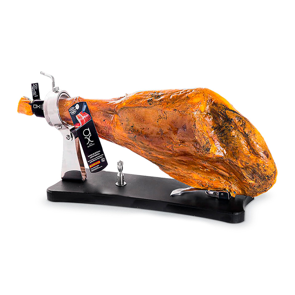 Gourmet Ibérico Ham Collection: Acorn-fed 100% Ibérico Ham with carving stand